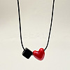 Handmade Porcelain Heart Cube Resin Beads Pendant Adjustable Black Waxed Cord Necklaces for Women WG3943B-02-1
