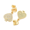 Spades Brass Pave Clear Cubic Zirconia Dangle Stud Earrings EJEW-M258-33G-2