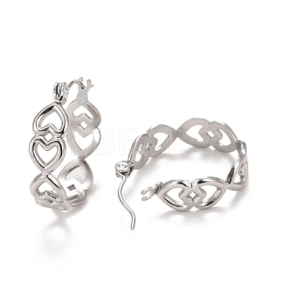 Non-Tarnish Hollow Heart 304 Stainless Steel Hoop Earrings for Women STAS-A057-11P-1
