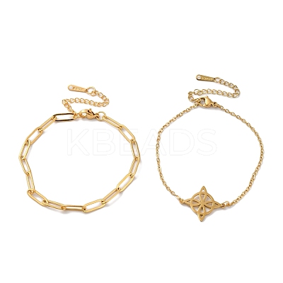 304 Stainless Steel Paperclip Chains & Cable Chain Bracelet Sets AJEW-U005-05B-G-1