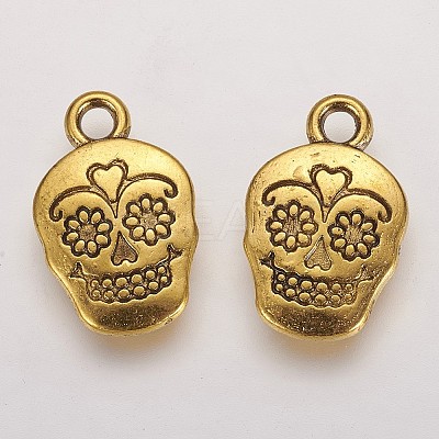 Mexico Holiday Day of the Dead Sugar Skull Tibetan Style Alloy Metal Pendants LS-X-TIBEP-21061-AG-FF-1