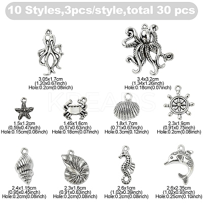 30Pcs 10 Styles Tibetan Style Alloy Pendants FIND-YW0007-08-1