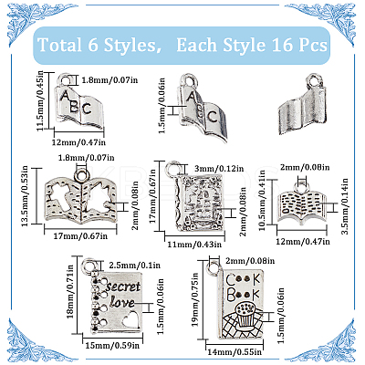 96Pcs 6 Style Tibetan Style Alloy Pendants FIND-SC0008-53-1
