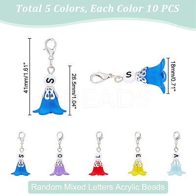 50Pcs 5 Colors Frosted Flower Transparent Acrylic Pendant Decoration HJEW-HY0001-01-1