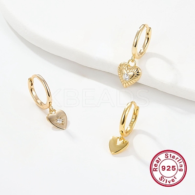 3 Pcs 3 Style Cubic Zirconia Heart Dangle Hoop Earrings for Women EJEW-F317-08G-1