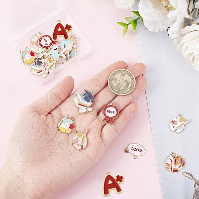 24Pcs 12 Style School Theme Alloy Enamel Pendants FIND-SC0004-12-1