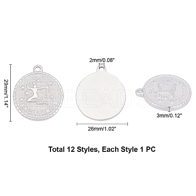 12Pcs 12 Style  304 Stainless Steel Pendants STAS-UN0026-15-1