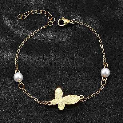 304 Stainless Steel Butterfly Link Bracelets BJEW-C098-01D-G-1