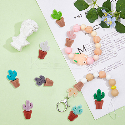 10 Sets 10 Colors Cactus & Potted Plants Food Grade Eco-Friendly Silicone Focal Beads SIL-DC0001-22-1
