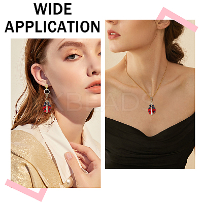 6Pcs Glass Seed Beaded Ladybird Pendants PALLOY-CA00021-1