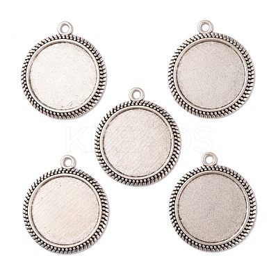 Tibetan Style Alloy Flat Round Pendant Cabochon Settings TIBEP-M022-54AS-1