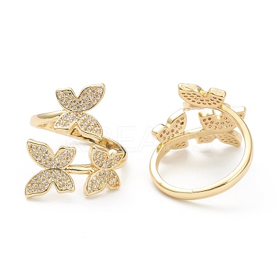 Brass Micro Pave Clear Cubic Zirconia Cuff Rings ZIRC-M117-03G-1