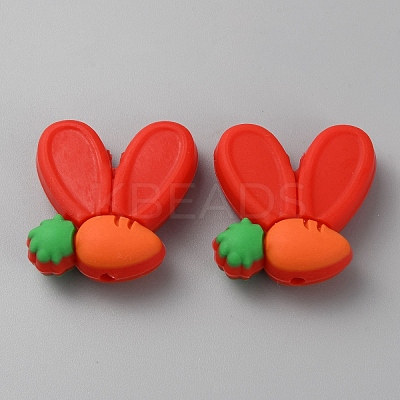 Rabbit Ears with Carrot Food Grade Eco-Friendly Silicone Focal Beads SIL-SZC0003-05A-1