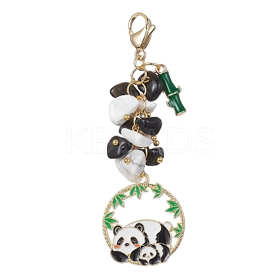 Panda Alloy Enamel Pendant Decorations HJEW-JM01275-03-1