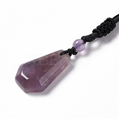 Natural Amethyst Hexagon Pendant Necklace with Nylon Cord NJEW-G094-A01-1