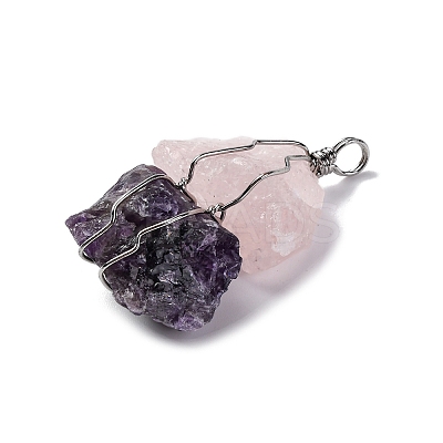 Natural Amethyst & Rose Quartz Nuggets Big Pendants G-K338-43P-02-1