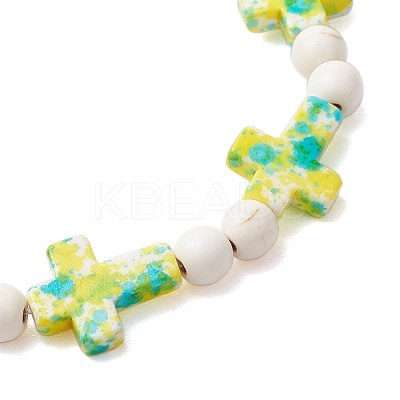 4Pcs 4 Colors Dyed Synthetic Turquoise Round Beads Stretch Bracelets for Women Men BJEW-JB11609-1