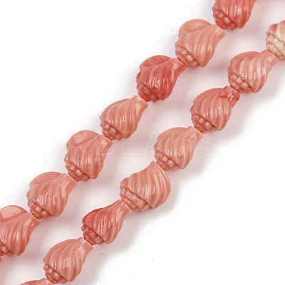 Synthetic Coral Dyed Carved Beads Strands SHEL-D001-B02-1