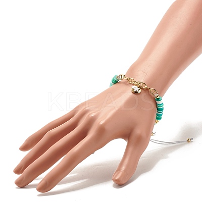 Handmade Disc Polymer Clay Braided Bead Bracelet BJEW-JB07407-02-1