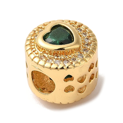 Heart Real 18K Gold Plated Brass Micro Pave Cubic Zirconia European Beads KK-G511-01G-01-1