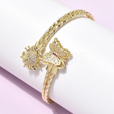 Brass Micro Pave Cubic Zirconia Cuff Bangles for Women BJEW-F526-06G-1