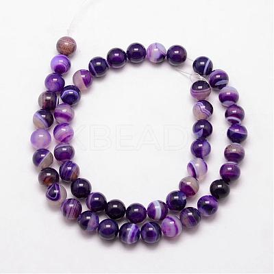 Natural Striped Agate/Banded Agate Bead Strands G-K166-13-10mm-04-1