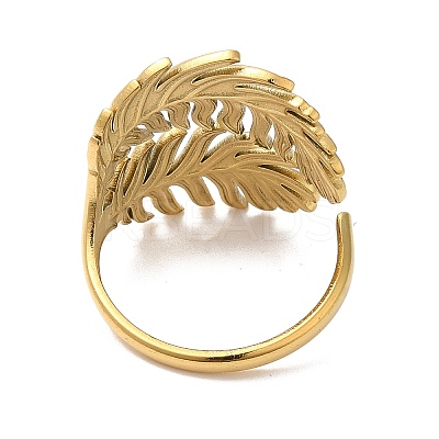 Ion Plating(IP) 304 Stainless Steel Leaf Open Cuff Ring for Women RJEW-M149-23G-1