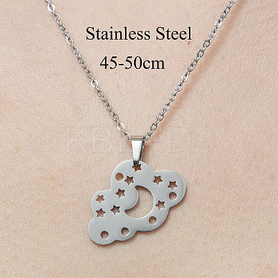 Non-Tarnish 201 Stainless Steel Hollow Cloud with Star Pendant Necklace NJEW-OY001-76-1