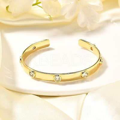 Clear Cubic Zirconia Flat Round Open Cuff Bangle BJEW-J165-07G-1