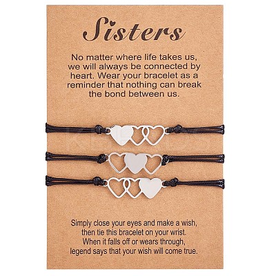 3Pcs 3 Style 430 Stainless Steel Heart Link Bracelets Set JB715A-1