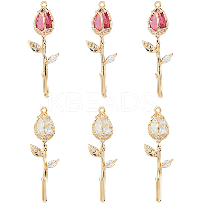 6Pcs 2 Colors Brass Micro Pave Cubic Zirconia Pendants KK-HS0015-17-1
