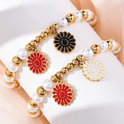 201 Stainless Steel Round Beaded Stretch Bracelets BJEW-C090-03G-A-1