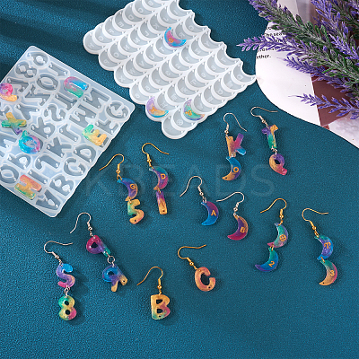 2Pcs DIY Moon & Letter A~Z & Nunber 0~9 Connector Charms Pendant Silicone Molds DIY-TA0004-18-1