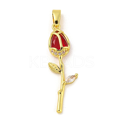 Rose Flower for Valentine's Day Real 18K Gold Plated Rack Plating Brass Micro Pave Cubic Zirconia Pendants X-KK-R153-01C-G-1
