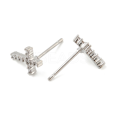 Brass Micro Pave Clear Cubic Zirconia Stud Earrings EJEW-R016-26P-18-1