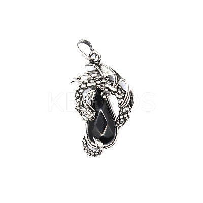 Natural Obsidian Brass Pendants G-PW0004-66E-1