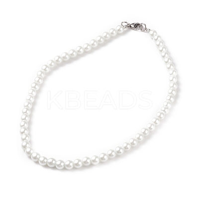 Glass Pearl Round Beaded Necklace for Men Women X-NJEW-JN03923-01-1