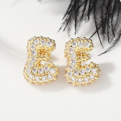 Brass Micro Pave Cubic Zirconia Stud Earrings EJEW-Z091-04G-E-1