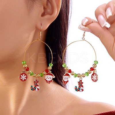 Christmas Theme Alloy Enamel Dangle Earrings EJEW-B068-01G-03-1