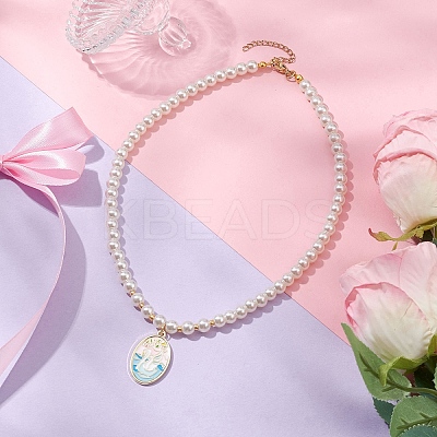 White Glass Pearl Beaded Necklaces NJEW-JN04652-03-1
