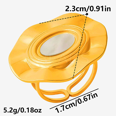 304 Stainless Steel with Natural Shell Cuff Open Rings for Women YV4206-3-1