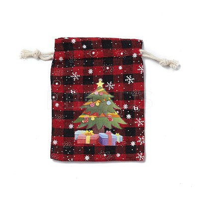 Christmas Theme Rectangle Jute Bags with Jute Cord ABAG-E006-01A-1