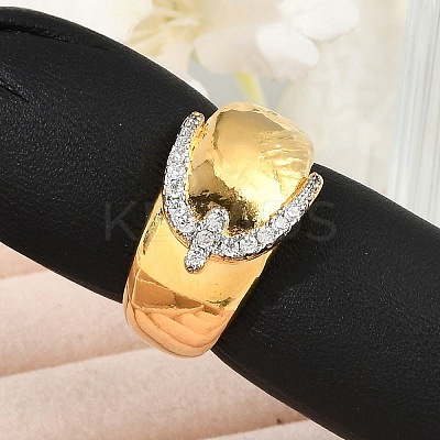 Brass Micro Pave Clear Cubic Zirconia Open Cuff Rings for Women LS-RJEW-R011-03G-02-1