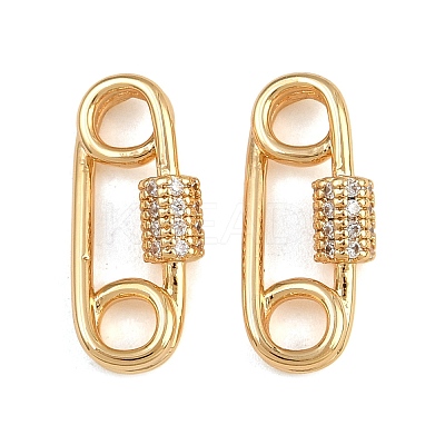 Brass Micro Pave Clear Cubic Zirconia Connector Charms KK-F910-09G-1