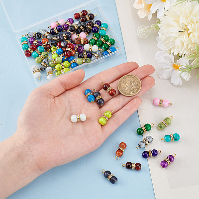 60Pcs 15 Color Baking Paint Glass Round Beaded Pendants PALLOY-HY00032-1