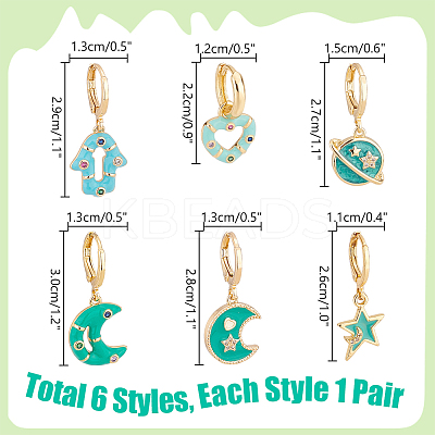 6 Pairs 6 Styles Brass Dangle Leverback Earrings EJEW-PH0001-32-1