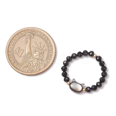 Natural Rainbow Moonstone and Natural Black Tourmaline Beaded Rings RJEW-TA00196-1