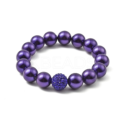 Round Shell Pearl Beads Stretchy Bracelets for Women BJEW-XCP0002-07-1