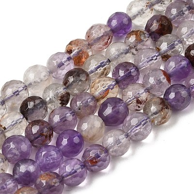 Natural Purple Phantom Quartz Purple Lodolite Quartz Round Beads Strands G-Z127-B01-6mm-1