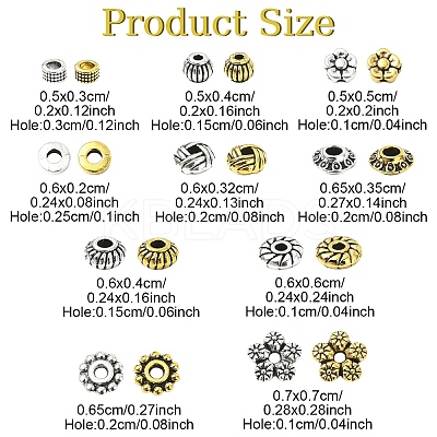 100Pcs 10 Styles Tibetan Style Alloy Spacer Beads TIBEB-YW0001-14-1-1